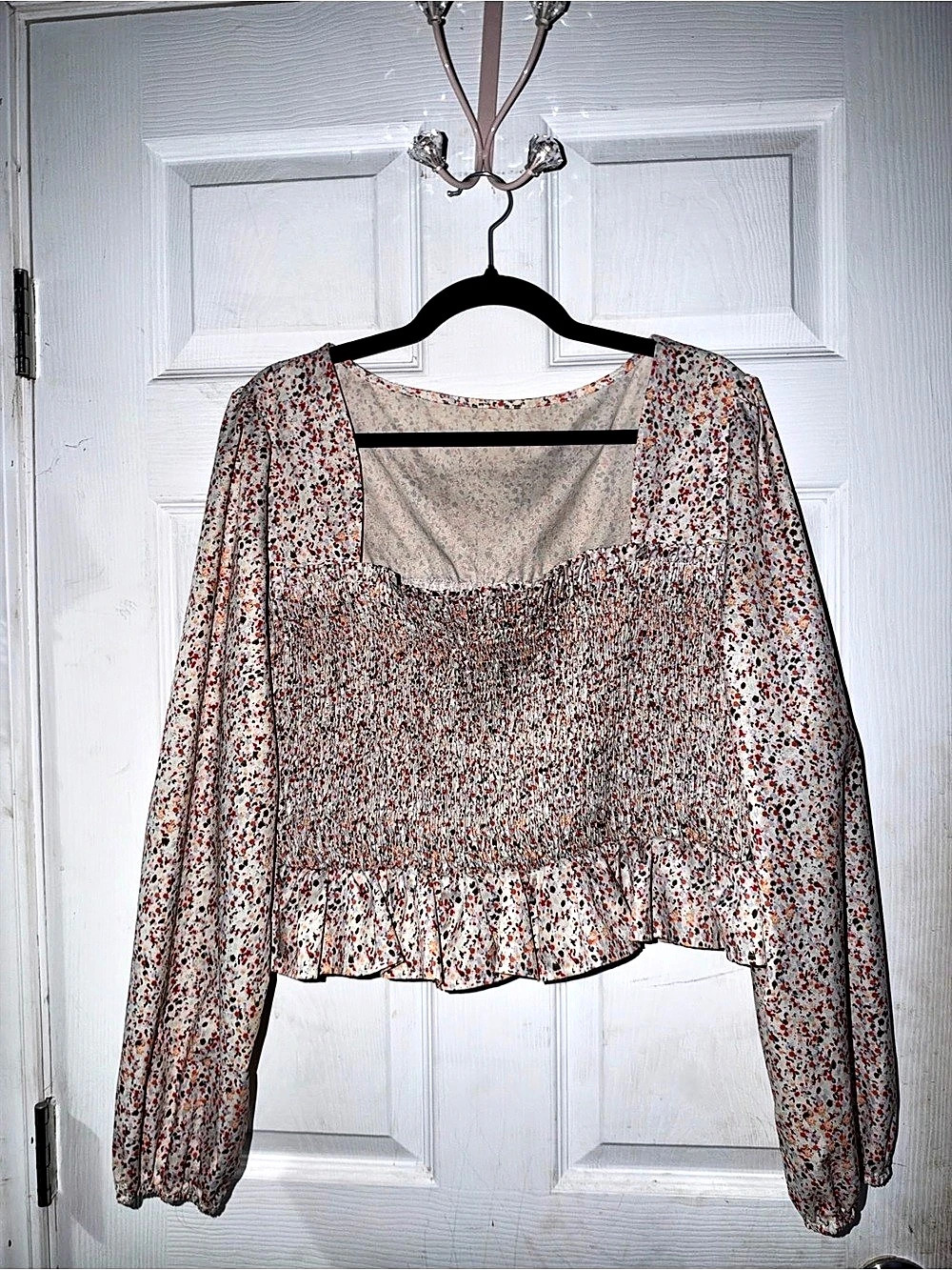 SHEIN Floral Smocked Crop Blouse Size 3XL